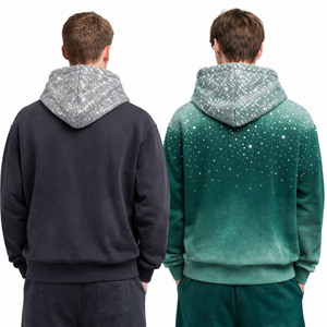 เสื้อฮู้ดซิปและแบบสวมหัวประดับเพชรหรูหราสำหรับผู้ชาย ทรงโอเวอร์ไซส์ สตรีทแวร์ ผ้าฝ้ายฟลีซไล่เฉดสีและลายกราฟิก สั่งทำจำนวนมากได้ - Product Image 2