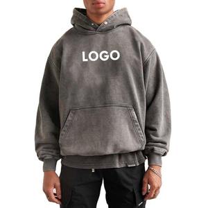 เสื้อฮู้ดดี้โอเวอร์ไซส์ผ้าคอตตอนหนานุ่มสไตล์วินเทจสตรีทแวร์ ล้างสีแบบแอซิดวอช พร้อมปักโลโก้ - Product Image 3