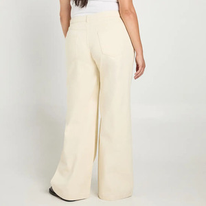 Pantalones Casuales de Algodón Personalizados para el Verano 2026, Pantalones de Pierna Ancha de Cintura Alta para Mujer, Talla Grande, Color Crema Sólido, Pantalones Largos para Mujer - Product Image 2