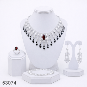 Ensemble collier et boucles d'oreilles pendantes élégants en zircon plaqué or, motif feuille tendance pour femme, avec chaîne corde de 16 pouces 53075 - Product Image 3