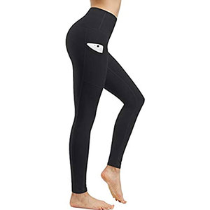 High Waist Yoga <b>Leggings</b> Full Length Solid Color <b>With</b> <b>Pockets</b> Seamless Four-Way Stretch Spandex Nylon Pants For Women - Product Image 2