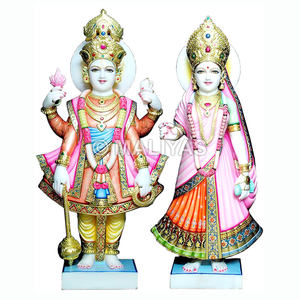Colorido y Elegante Murti de Laxmi Narayan de Mármol |   Estatua de Mármol Hecha a Mano de Vishnu y Lakshmi para el Hogar y el Templo – Maliyas - Product Image 1