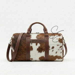 Vintage Cowhide Leather Duffel Bag Hair On Hide Large Capacity Weekender Travel Bag with Shoulder <b>Strap</b> for Men Women OEM - Product Image 4