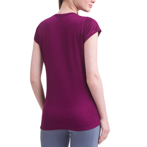 Camiseta de Manga Corta con Cuello Redondo para Mujer, Color Morado, Corte Regular, Tejido de Punto, Color Sólido, Secado Rápido, Deportiva, Primavera Verano - Product Image 2