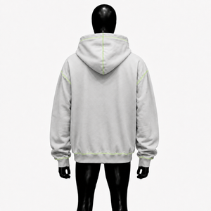 Sudadera con capucha gótica plateada con cremallera, costuras en contraste verdes, estilo oversize, streetwear, logo bordado, unisex, ropa de moda punk personalizada, en oferta. - Product Image 2