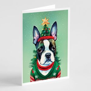 Whimsical Boston Terrier Tarjetas de felicitación de Navidad Paquete de 8 A7 Tamaño 5x7 Tarjetas de notas en blanco con sobres - Product Image 1