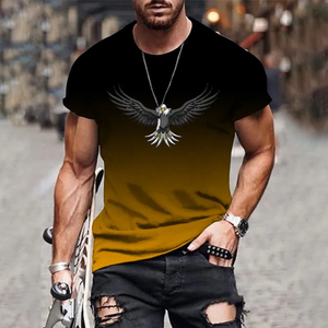 T-shirt pour homme en polyester et coton écologique respirant avec broderie 3D d'aigle dégradé, idéal pour les sports de plein air et les loisirs d'été, séchage rapide - Product Image 5