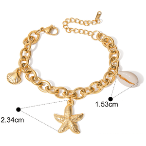 Bracciale con ciondolo marino placcato oro 18K, collezione di gioielli costieri in acciaio inossidabile, bracciali a catena e a maglie alla moda - Product Image 1