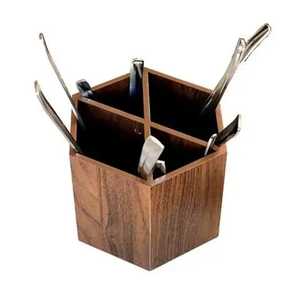Wooden Cutlery Holder with Handle Multi Compartment Utensil Organizer <b>Kitchen</b> <b>Table</b> Storage Box Rustic Wooden Rack - Product Image 5