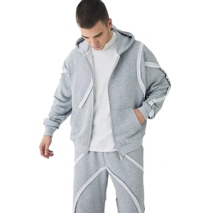 Ensemble de survêtement pour homme de qualité supérieure, sweat-shirt à capuche zippé en tissu French Terry, pantalon large, style streetwear décontracté - Product Image 3