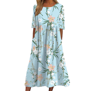 Vestido Casual de Verano 2026 para Mujer, Cuello Redondo, con Bolsillos, Manga Corta, Estampado - Product Image 2