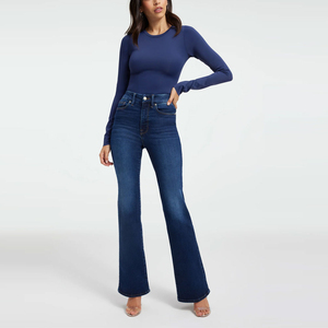 High <b>Waist</b> Breathable Straight Loose Street Wear Women <b>Jeans</b> Cheap Price Vintage Washed Flare Denim <b>Jeans</b> OEM Service 2026 - Product Image 1