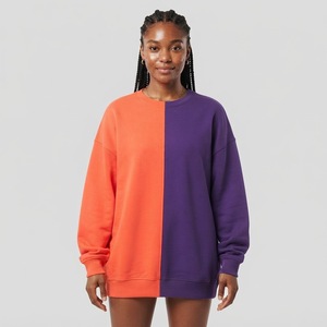 Sweat-shirt à col rond pour femme, color block, rose crème, manches longues, épaules tombantes, en molleton, avec poches - Product Image 2