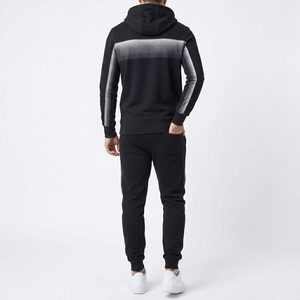 Unisex Black Solid Color Blocking Hoodie Tracksuit Full Sleeve Casual Sweatshirt Side Pockets Breathable Eco-Friendly 100% - Product Image 2