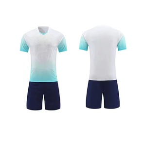 Ensemble de maillots de football pour hommes, dégradé blanc et turquoise, manches courtes, col en V, polyester respirant, vêtements de sport toutes saisons - Product Image 3