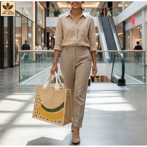 Sac de courses en jute laminé 20x20x10 cm, imprimé sur mesure, réutilisable, sac fourre-tout pour la vente au détail, vente en gros, fabricant OEM ODM, marque privée - Product Image 5