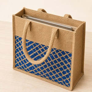 Striped Jute Luxury Casual Tote <b>Bag</b> with Cotton Lining Unisex for Daily <b>Travel</b> Office Shopping - Product Image 3