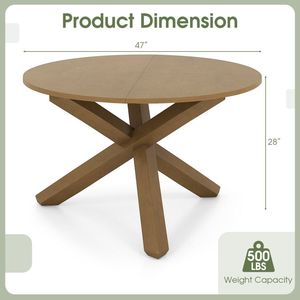 47 Inches <b>Round</b> <b>Solid</b> Acacia <b>Wood</b> <b>Dining</b> <b>Table</b> with Legs for 4-6 Persons - Product Image 5