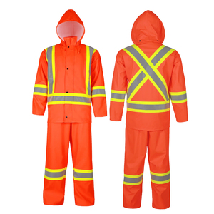 High Visibility Reflective <b>Rain</b> Suit Orange Waterproof Safety <b>Jacket</b> and Pants for Industrial Workwear Unisex Adult - Product Image 1