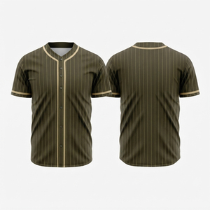 Camiseta de Béisbol para Hombre, a Rayas, con Botones, Manga Corta, Transpirable, de Poliéster, Uniforme, para Adultos, Todas las Temporadas, Personalizable para Equipos - Product Image 1