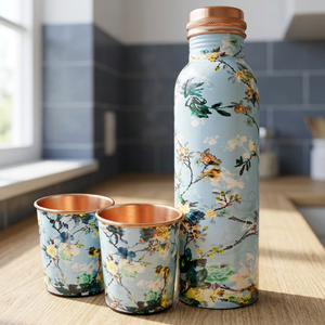 Botella de Agua de Cobre Ecológica con Diseño Floral y Tapa de Cobre, Juego de Bebederos Portátiles para Uso en Exteriores e Interiores - Product Image 2