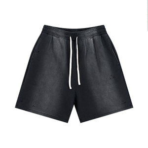 Shorts de jogging pour hommes personnalisés, épais, style streetwear, délavés par le soleil, vintage, usés, délavés à l'acide, à motif uni - Product Image 4