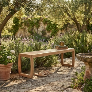 Banc d'extérieur en bois de teck naturel massif, bancs de patio, sièges de jardin en bois, tabouret long traditionnel, ensemble de meubles de maison - Product Image 3