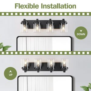 Lampada da Bagno a 4 Luci Nero Opaco con Paralume in Vetro Trasparente, Illuminazione Premium per Specchio e Mobile da Bagno - Product Image 4