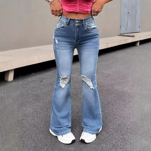 Jeans de Mujer de Cintura Alta, Rotos, Acampanados, Ajustados, Elásticos, de Mezclilla, Estilo Bootcut, Casuales, a la Moda, OEM, Personalizados, al por Mayor - Product Image 4