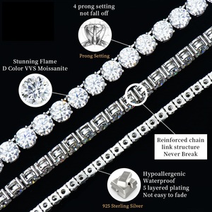 AMBER JEWELS Geometric Moissanite Rose Gold Plated 925 Silver Tennis Hiphop Chain <b>Bracelet</b> Prong Setting Luxury Unisex Party - Product Image 3