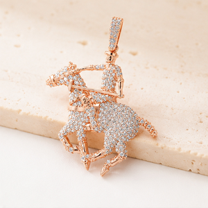 Pendentif Cavalier en Argent 925 Plaqué Or Rose avec Diamant Naturel, Personnalisable, Breloque Hip Hop Tendance pour Fête et Mariage - Product Image 5