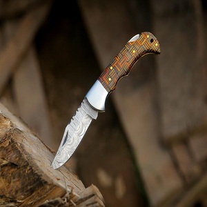 TARJ ENTERPRISES Handmade Damascus Steel Folding Pocket Knife Slide Open Custom Wood Handle <b>Drop</b> Point EDC Survival Industrial - Product Image 2