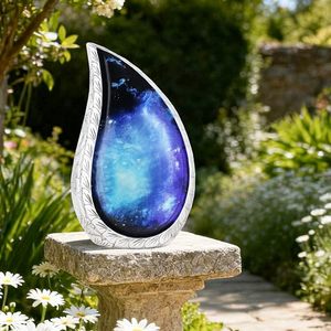Decorative <b>Aluminum</b> Tear Drop Ash Urn Funeral Memorial <b>Container</b> Featuring Smooth Polished Exterior Detailing - Product Image 6