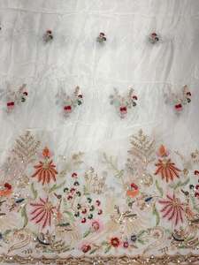 Tissu brodé perlé personnalisé, tissu à sequins, tissu dentelle, tissu organza pour kaftan, abaya, robe, textile, exportateur et acheteur en gros - Product Image 4