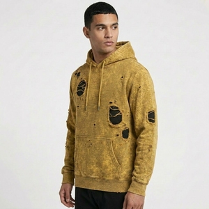 Vente en gros : Sweat à capuche épais délavé de qualité supérieure pour homme, avec logo personnalisé, style streetwear pour l'hiver, techniques de teinture unie, design haut de gamme - Product Image 1