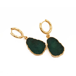 Pendientes de Aro Geométricos de Amatista Verde Fresa, Chapados en Oro, Estilo Boho, Joyería para Mujer, Regalo Artesanal - Product Image 2