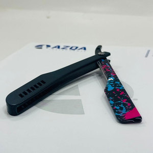 Stainless Steel Splatter Paint Straight Edge <b>Razor</b> with Black Plastic Handle for Disposable <b>Blade</b> Barber Shaving - Product Image 1
