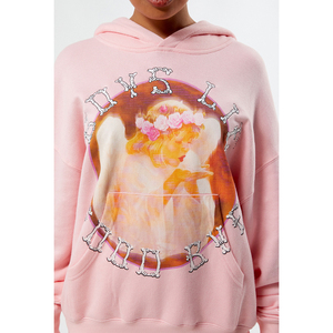 Sweat à capuche oversize rose pour femme en polaire avec motif cœur brodé et logo au dos, manches classiques, tenue décontractée d'automne - Product Image 6