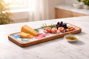 Restaurant Server <b>Top</b> Notch Wooden Floral Printed Rectangular Platter Handcrafted Exclusive Design <b>Decorative</b> for Home Usage - Product Image 5