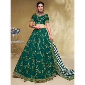 ชุดราตรีผ้าไหมปักสีเขียวน่ารักชุด lehenga choli กับ dupatta - Product Image 5