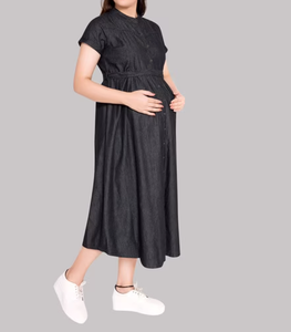 Robe de maternité pour femmes, grande taille, manches longues, col en V, robe de grossesse maxi, robe de maternité pour allaitement, respirante, ample, confortable - Product Image 3