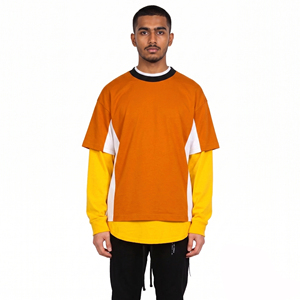 Street Style Double <b>Layer</b> T Shirt Men's Long Sleeve Crew Neck 2 In 1 <b>Layer</b> Tee Shirt Men 100% Cotton Summer Double <b>Layer</b> Tee <b>Top</b> - Product Image 5