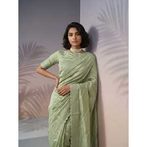 ผ้าไหมราสเบอร์รี่สีชมพูอ่อนน้ำหนักเบาสำหรับงานเทศกาล พร้อมงานปักเลเฮริยาบนผ้าไหมและขอบประดับเลื่อม รวมเสื้อคลุม - Product Image 5