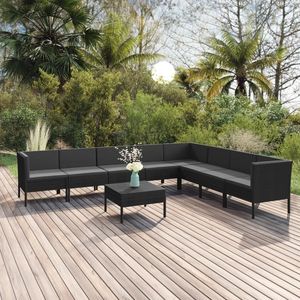 Conjunto de Muebles de Jardín de Ratán PE Negro con Acero con Recubrimiento en Polvo y Poliéster, Muebles de Exterior Duraderos - Product Image 1