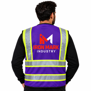 Gilet de sécurité haute visibilité réfléchissant certifié CE Iron Mark, violet, unisexe, imprimé sérigraphié, détection des aiguilles - Product Image 2