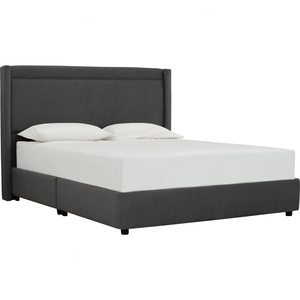 Modern Minimalist <b>Queen</b> <b>Size</b> Wingback Platform <b>Bed</b> Frame Sturdy Fabric Bedstead for Luxury Hotel and Apartment Bedroom - Product Image 1