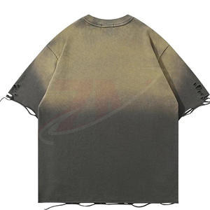 Camiseta de manga corta oversize para hombre con efecto degradado, cuello redondo, estilo urbano, de algodón tejido, con estrellas y recortes - Product Image 2