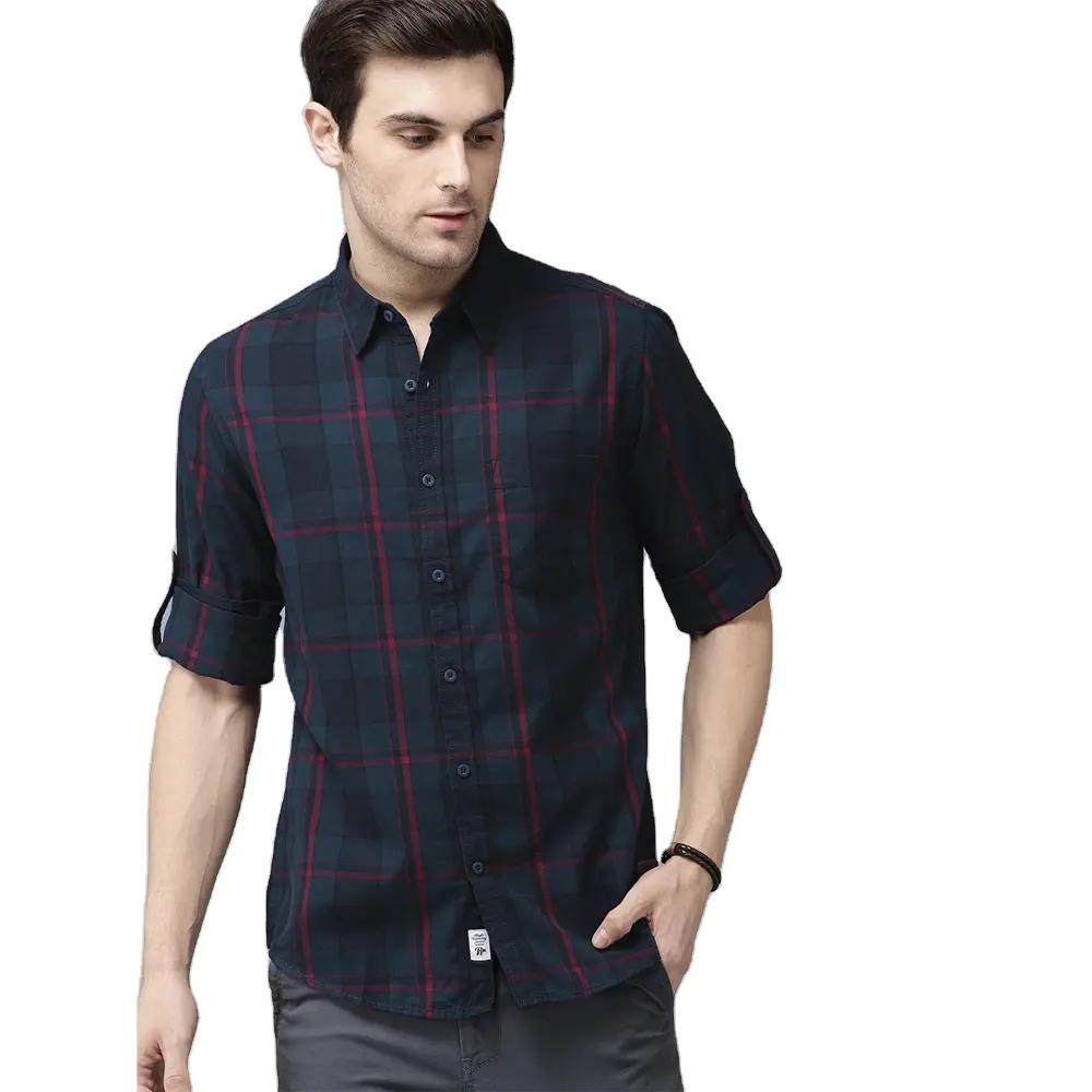Custom oversized checked cotton men designers shirts single button plaid shirt for men