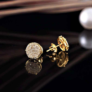 Pendientes de lujo con moissanita redonda y pavé, tono dorado, joyería brillante con incrustaciones, elegante regalo nupcial para mujer, uso diario - Product Image 5