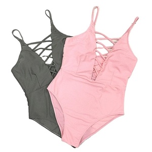 ชุดว่ายน้ำวันพีซสีพื้นแบบเว้าไขว้สำหรับเด็กผู้หญิง - Product Image 2